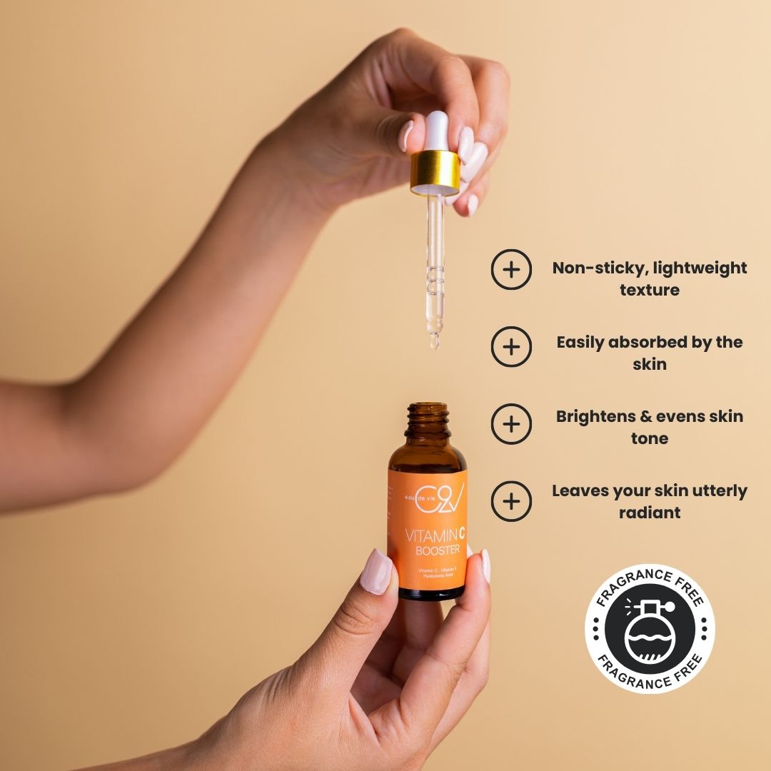 Benefits of Vitamin C Serum. A list of benefits for using vitamin c serum in a skincare routine.